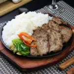 Chinese pepper steak served with rice